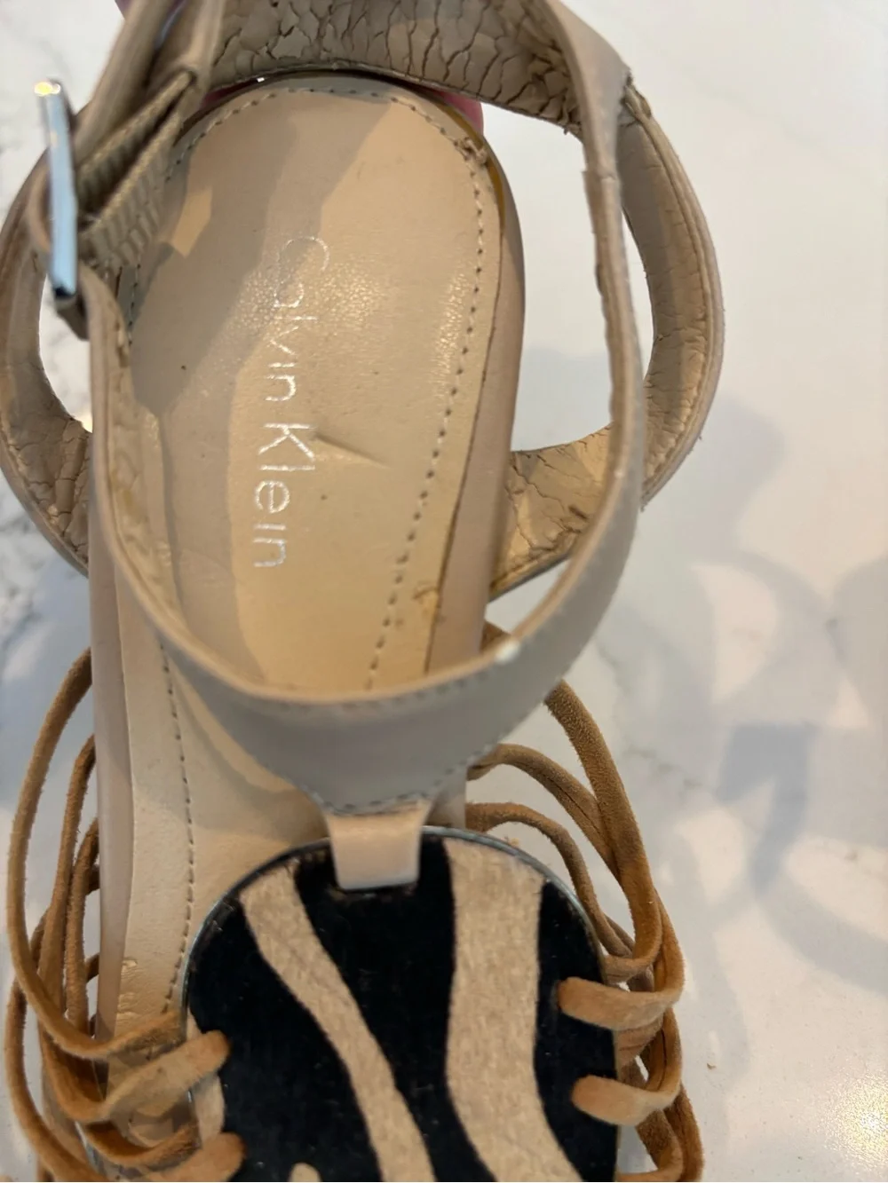 Calvin Klein Nude and Black Espadrille Wedge Sandals